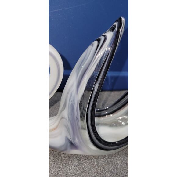 Wagon Hill Cherokee Black White Fluid Swan Hand Made Art Glass Trinket Dish SEE - Picture 3 of 8